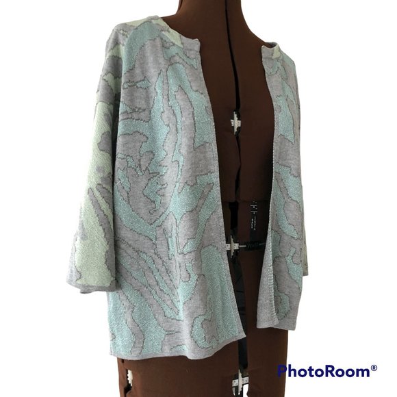 Oui Knitted Open Front Cardigan with Coral Design - Picture 5 of 8